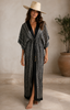 Silk Robe - Black Ikat