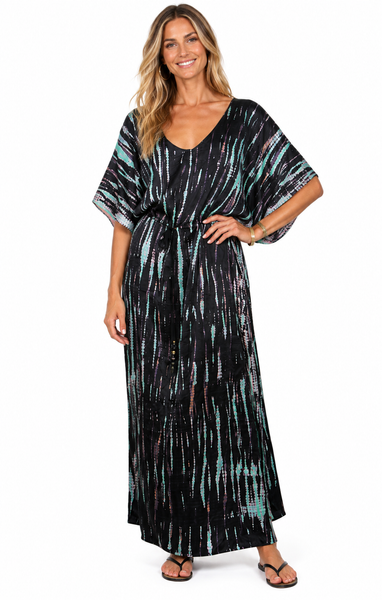 Silk Drawstring V-Neck Tunic Dress