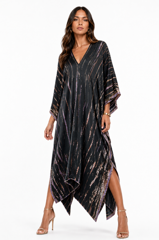 3/4 Long Silk Charmeuse V-Neck Kaftan