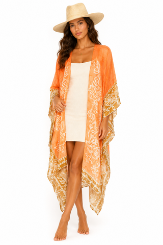 3/4 Long Open Front Silk Kaftan - Sunshine