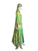 Floor Long Open Front Silk Kaftan - Green Batik