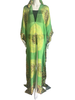 Floor Long Open Front Silk Kaftan - Green Batik