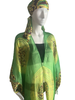 Floor Long Open Front Silk Kaftan - Green Batik