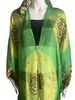 Floor Long Open Front Silk Kaftan - Green Batik