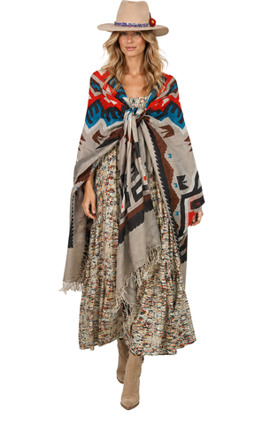 Geo Africana Wool Regular Poncho - Brown/Black