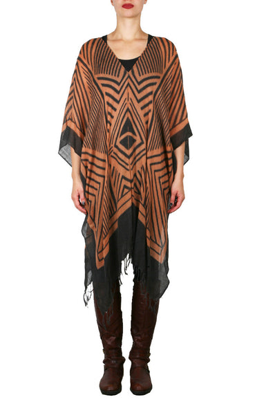 Geo Africana Wool Regular Poncho - Brown/Black