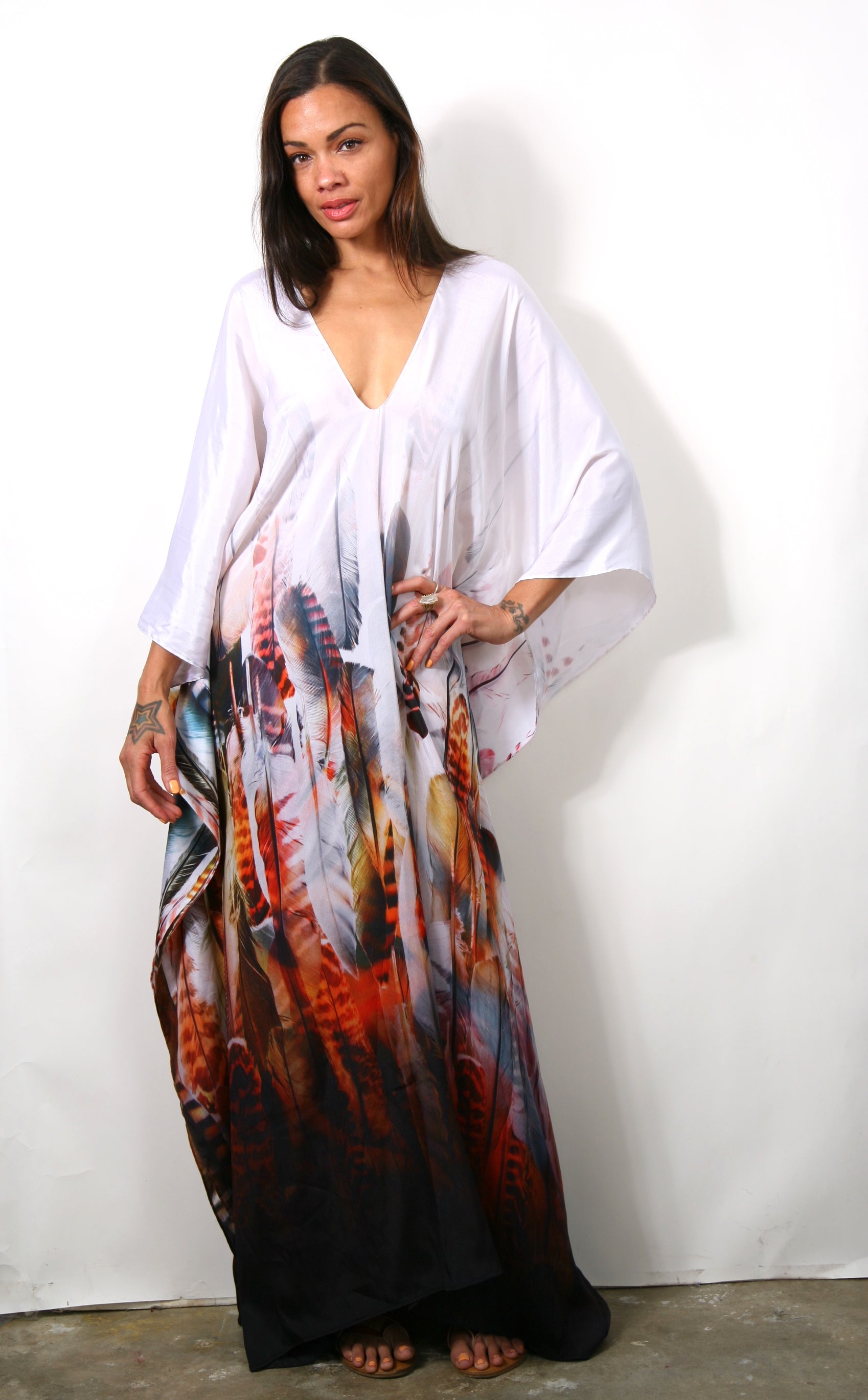 ladies poncho dressing gown Poncho Kaftan Dressing Gowns Ladies SHU-SHI Women's Short Kaftan Dress Hand-Painted Tribal Poncho Tunic, Plus Size Swim Cover-Up