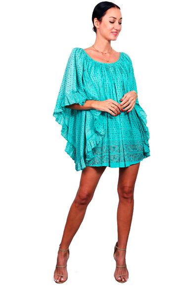 Kharum Ruffle Dress - Aqua/Copper