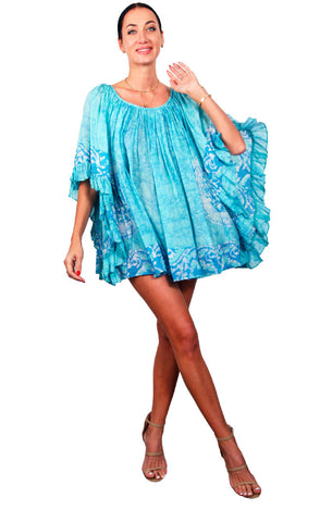 Batik Ruffle Dress Cotton/Silk - Seafoam