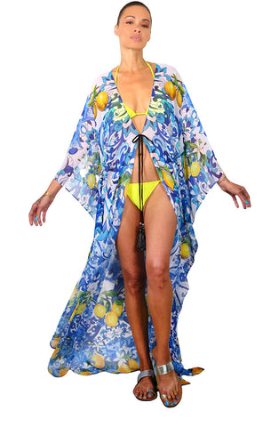 Lemon Garden  - Side Drape Kaftan