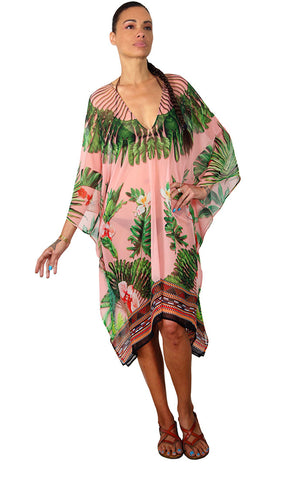 Banana Palm Pink - Mid Thigh Poncho