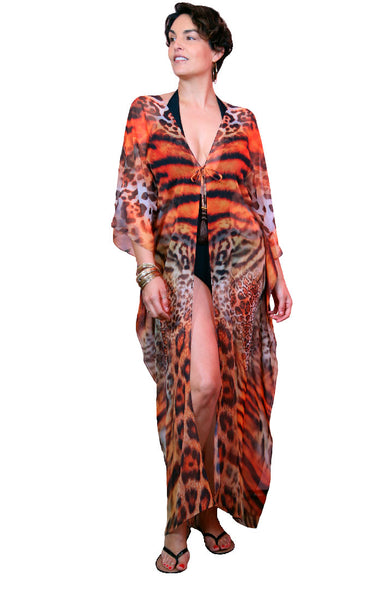 Leopard - Side Drape Maxi Kaftan