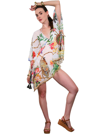 Rococo / White - Open Side Poncho