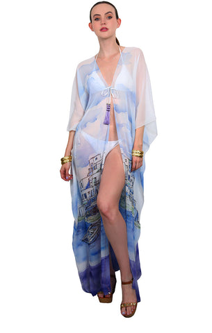 Crete Postcard - Side Drape Maxi Kaftan