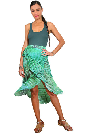 Tropical Palm - Wrap Ruffle Skirt