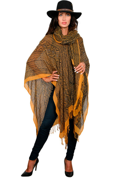 INCA WEAVE - WOOL REGULAR PONCHO in Saffron